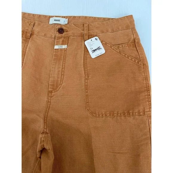 NWT Free People CLOSED Linen Cotton ''Abe'' Preppy Pants Earth Orange Size 34